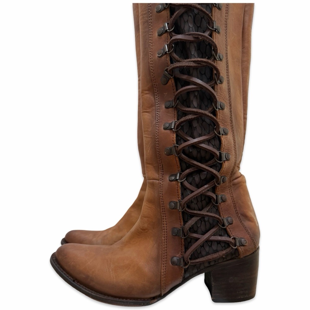 Freebird Wyatt Leather Lace Up Knee Tall Boot Women US 10 Cognac Brown Steampunk - Picture 4 of 16